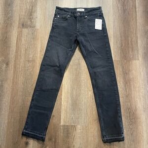 New Free People 25 Cuffed Slim‎ Boyfriend Jean Faded Black Straight Leg Mid Rise